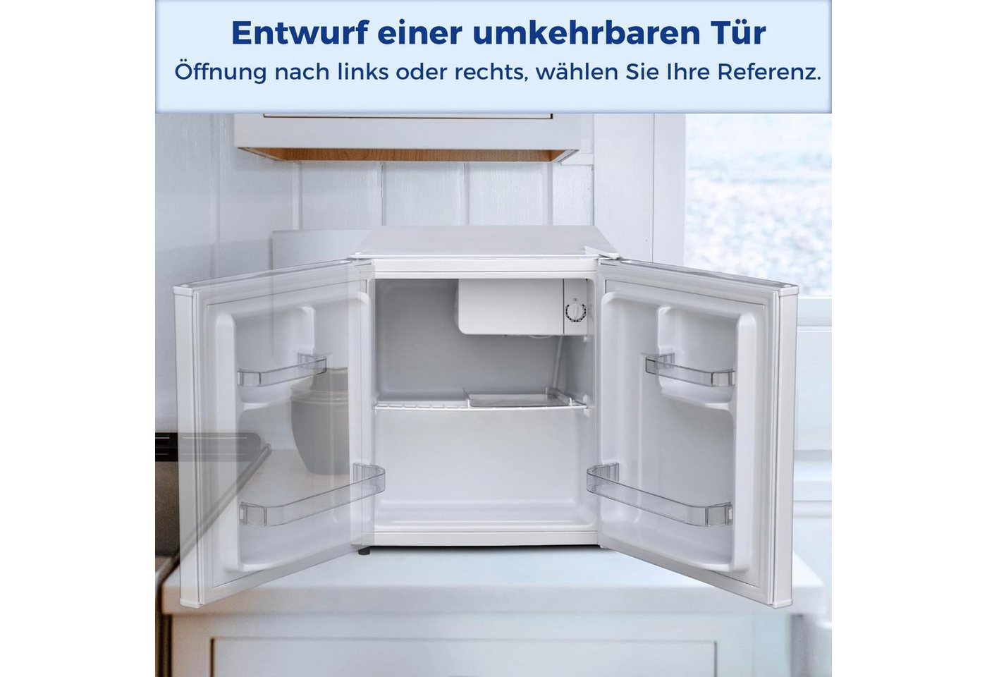 Smad Table Top Kühlschrank DSF-48D6E, 51 cm hoch, 45 cm breit, 6-stufigem Thermostat Kühlfach, 39 dB, für Schlafzimmer/Büro Bild 3