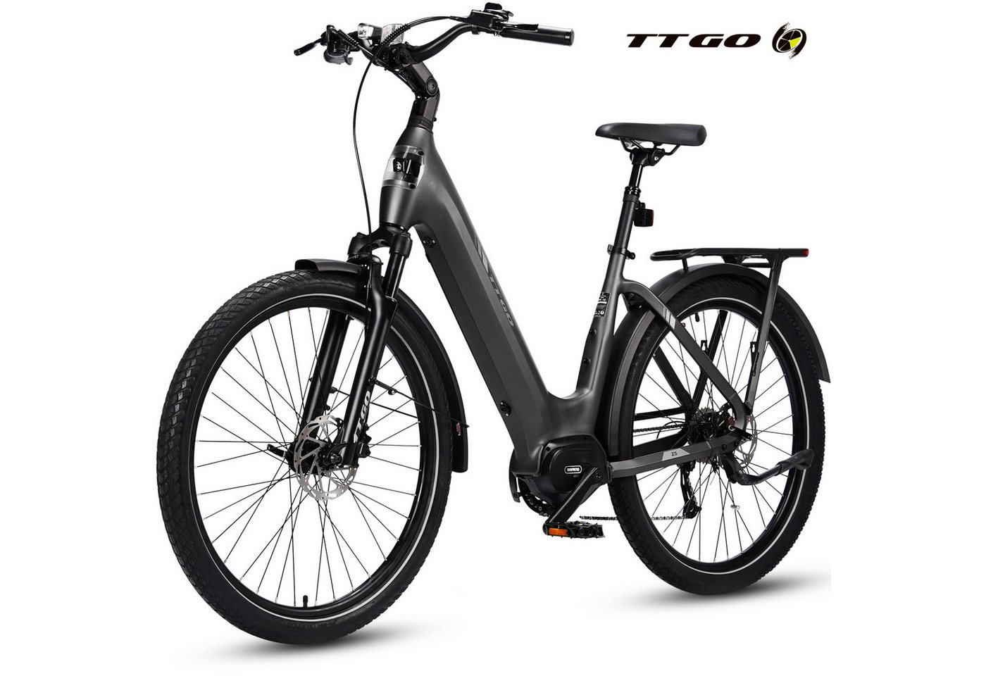 TTGO E-Bike Cityrad 28 Zoll, SUV, 75Nm Mittelmotor, 130km, Z5, für Damen und Herren, 9 Gang SHIMANO, Kettenschaltung, Mittelmotor, 648 Wh, 5 Stufen, Drehmomentsensor, Federsattelstütze, Elektrofahrrad, Pedelec