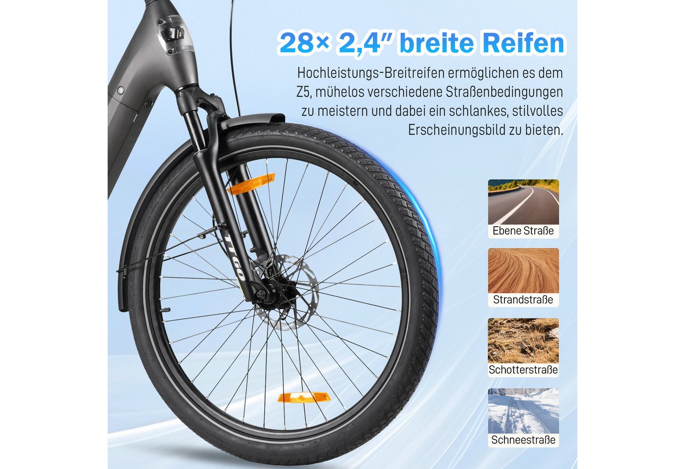 TTGO E-Bike Cityrad 28 Zoll, SUV, 75Nm Mittelmotor, 130km, Z5, für Damen und Herren, 9 Gang SHIMANO, Kettenschaltung, Mittelmotor, 648 Wh, 5 Stufen, Drehmomentsensor, Federsattelstütze, Elektrofahrrad, Pedelec Bild 3