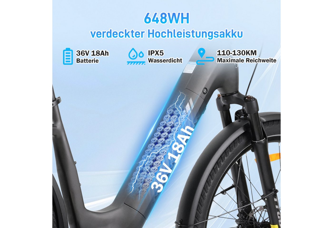 TTGO E-Bike Cityrad 28 Zoll, SUV, 75Nm Mittelmotor, 130km, Z5, für Damen und Herren, 9 Gang SHIMANO, Kettenschaltung, Mittelmotor, 648 Wh, 5 Stufen, Drehmomentsensor, Federsattelstütze, Elektrofahrrad, Pedelec Bild 4