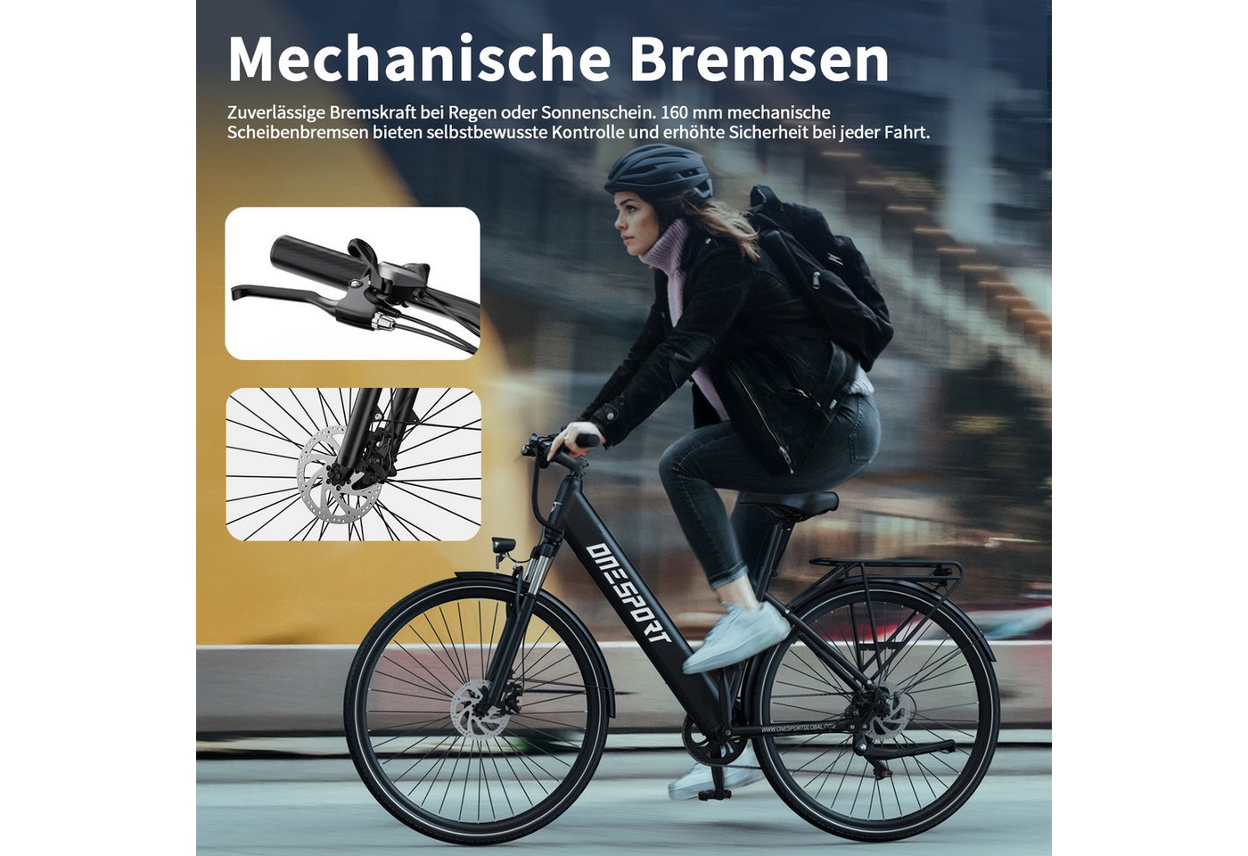 Onesport E-Bike Cityrad 28Zoll City-E-Bikes Elektrofahrrad für herren u.damen 468Wh E-Fahrrad, Kettenschaltung, Heckmotor, 468 Wh, Pedelec mit Scheibenbremsen, hydraulischer Federgabel & 28" Reifen