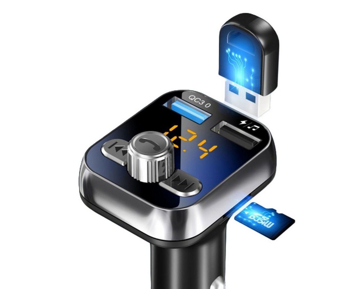 AURIVION Zigarettenanzünder-Verteiler Bluetooth 5.0 Zigarettenanzünder Adapter für Musik & Anrufe (Set, 1-St., KFZ Bluetooth Adapter für Freisprechen und Musikwiedergabe), Zigarettenanzünder Verteiler mit Audio Sender fürs Auto
