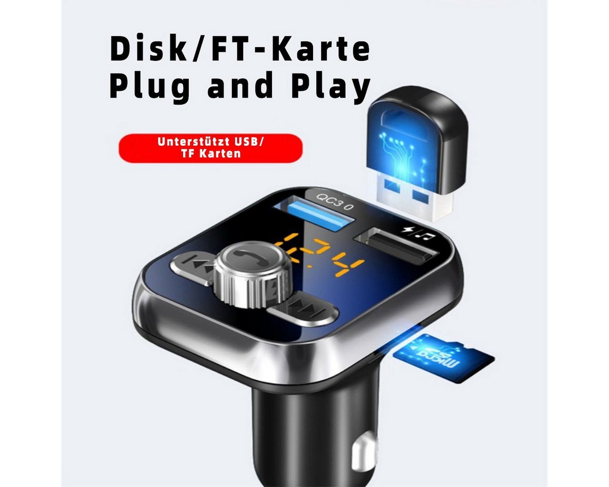 AURIVION Zigarettenanzünder-Verteiler Bluetooth 5.0 Zigarettenanzünder Adapter für Musik & Anrufe (Set, 1-St., KFZ Bluetooth Adapter für Freisprechen und Musikwiedergabe), Zigarettenanzünder Verteiler mit Audio Sender fürs Auto Bild 2