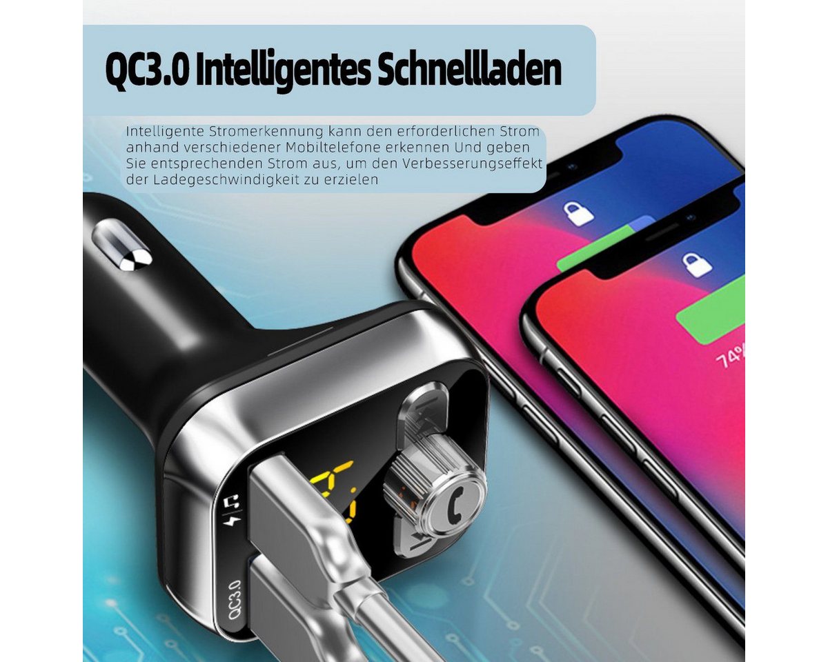 AURIVION Zigarettenanzünder-Verteiler Bluetooth 5.0 Zigarettenanzünder Adapter für Musik & Anrufe (Set, 1-St., KFZ Bluetooth Adapter für Freisprechen und Musikwiedergabe), Zigarettenanzünder Verteiler mit Audio Sender fürs Auto Bild 4