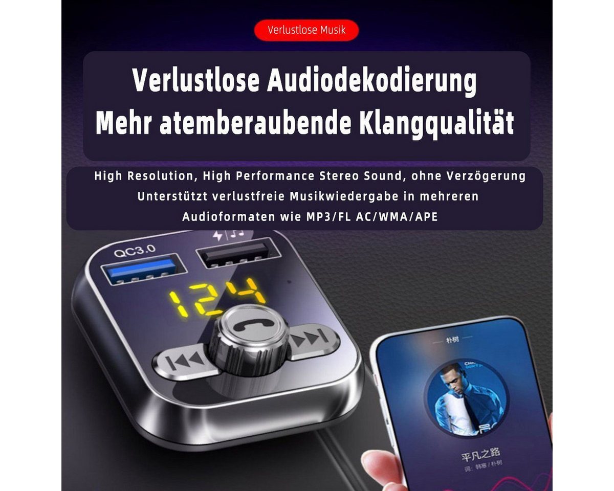 AURIVION Zigarettenanzünder-Verteiler Bluetooth 5.0 Zigarettenanzünder Adapter für Musik & Anrufe (Set, 1-St., KFZ Bluetooth Adapter für Freisprechen und Musikwiedergabe), Zigarettenanzünder Verteiler mit Audio Sender fürs Auto Bild 5