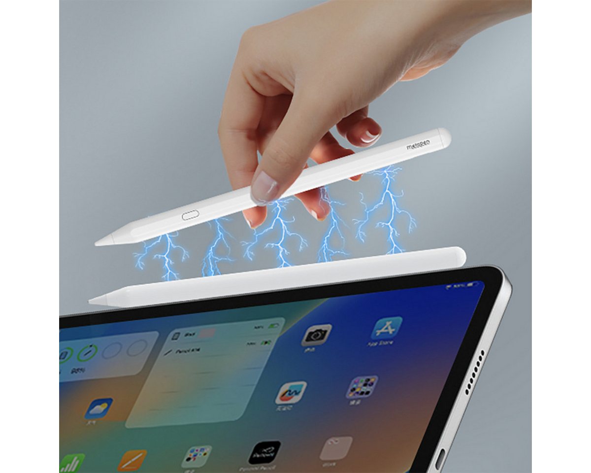 Metapen Eingabestift A12 (Eingabestift-Set, Eingabestift inkl. USB-C Kabel, 2 Ersatzspitzen, Anschlussabdeckung) Präziser iPad Stift mit Neigungs und Handballenerkennung Bild 2