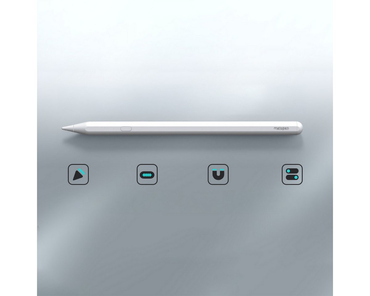 Metapen Eingabestift A12 (Eingabestift-Set, Eingabestift inkl. USB-C Kabel, 2 Ersatzspitzen, Anschlussabdeckung) Präziser iPad Stift mit Neigungs und Handballenerkennung Bild 3