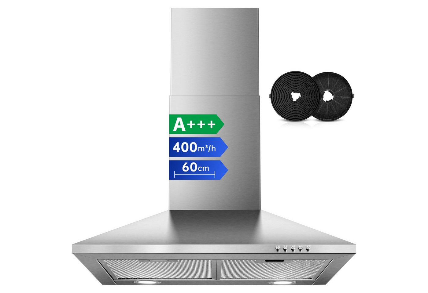SNDOAS Kopffreihaube Dunstabzugshaube, Edelstahl – Wandhaube inkl. Aktivkohlefilter, A+++ Dunstabzugshaube, Edelstahl – Wandhaube inkl. Aktivkohlefilter, A+++, Konvertierbar Abluft/Umluft inkl. Aktivkohlefilter, 60cm, 400m³/h