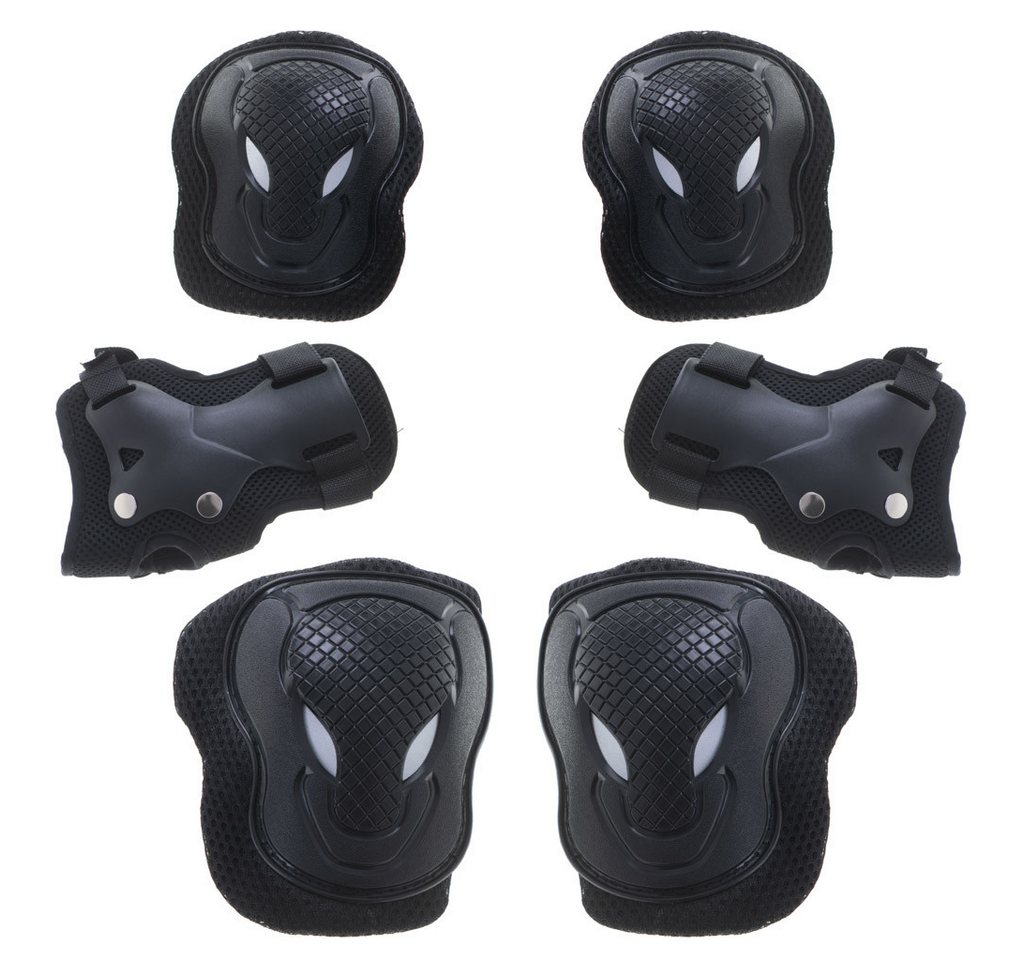 Ikonka Protektoren-Set Protektorenset Knie Ellenbogen Handgelenk Skates Bike Scooter Schwarz (Schutzset für Skate Bike Scooter Roller Inlineskates 6-teilig, 6-teiliges Schutzset Knie Ellenbogen Handgelenk Skates Bike Scooter), Ergonomisch gepolstert, atmungsaktiv, verstellbar Bild 2