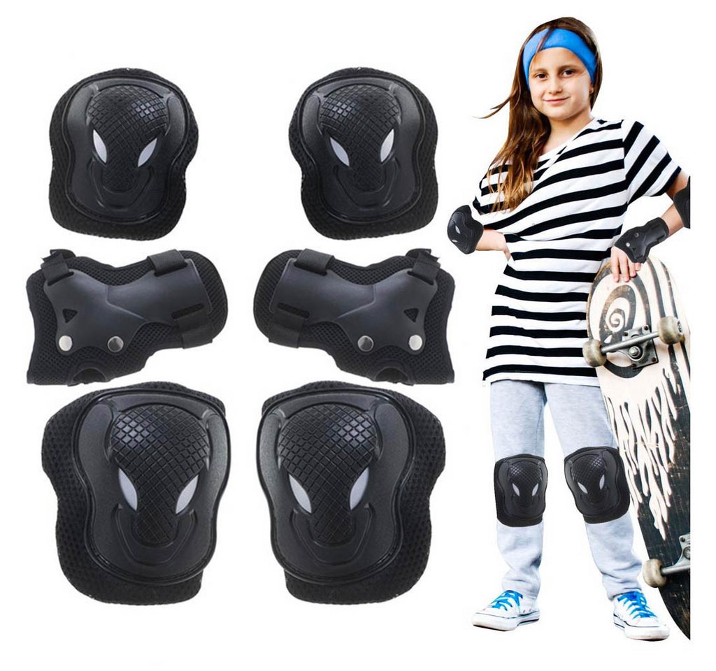 Ikonka Protektoren-Set Protektorenset Knie Ellenbogen Handgelenk Skates Bike Scooter Schwarz (Schutzset für Skate Bike Scooter Roller Inlineskates 6-teilig, 6-teiliges Schutzset Knie Ellenbogen Handgelenk Skates Bike Scooter), Ergonomisch gepolstert, atmungsaktiv, verstellbar Bild 3