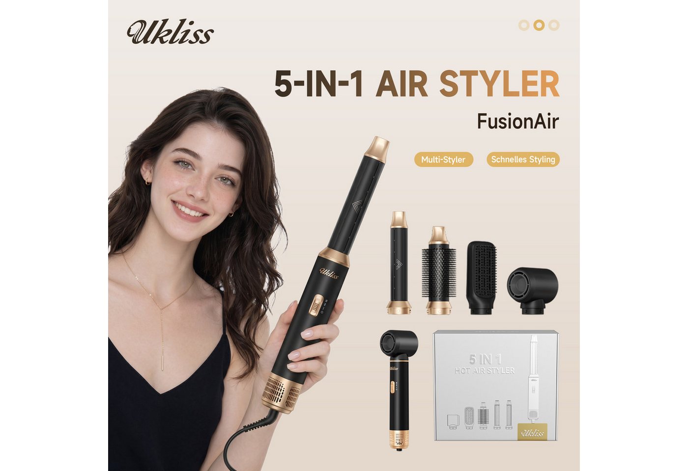 UKLISS Multihaarstyler Hairstyler 5-in-1-Luftstyler, Lockenstab, Föhn, Glättbürste, Multistyler, Rundbürste, Geschenke für Frauen Bild 2