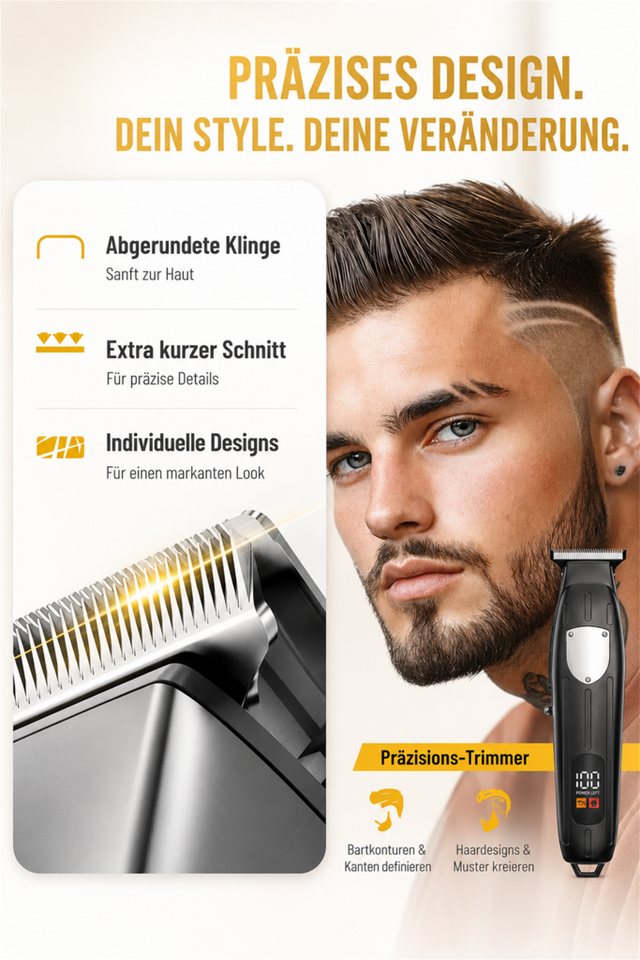 Luckice Haarschneider Herren Haarschneidemaschine-Set mit Profi-Clipper & T-Klingen-Trimmer, LED-Display, 4-fach Hebelverstellung, USB-Ladung und Zubehör, Bartschneider,Geschenkset für Herren,Vatertagsgeschenk