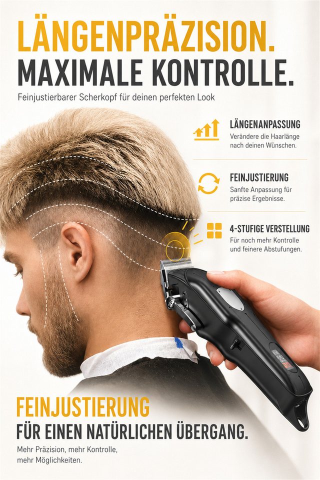 Luckice Haarschneider Herren Haarschneidemaschine-Set mit Profi-Clipper & T-Klingen-Trimmer, LED-Display, 4-fach Hebelverstellung, USB-Ladung und Zubehör, Bartschneider,Geschenkset für Herren,Vatertagsgeschenk Bild 4