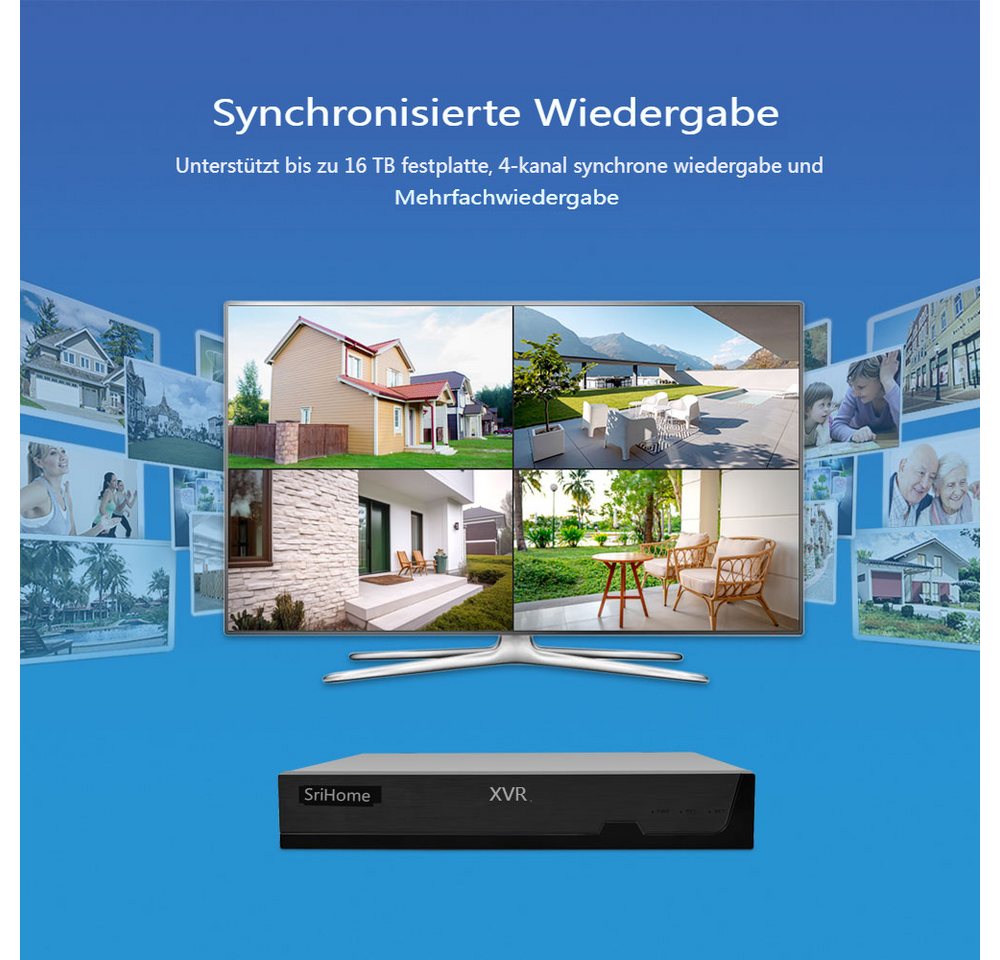 Insma Überwachungskamera 4tlg IP Kameras 1080p HD 4-Kanal-XVR (Außenbereich, wetterfest, Nachtsicht, Zwei-Wege-Audio) Bild 5