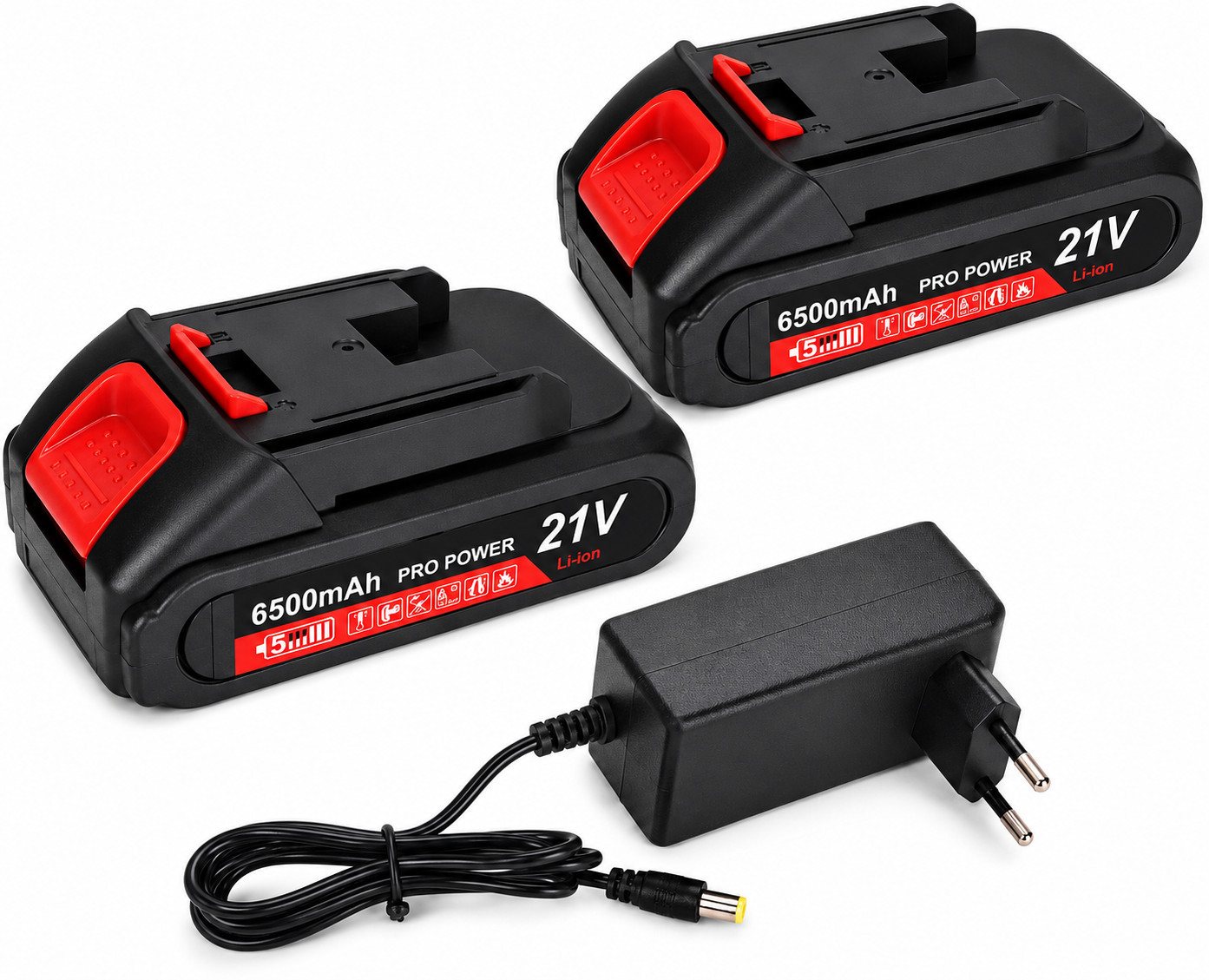 Athlix 2er Pack Ersatzakkus für Makita 21V 6500mAh mit Ladegerät Akku 6500 mAh (21 V), Robustes, stoßgeschütztes Gehäuse - Tiefentladungsschutz Bild 2