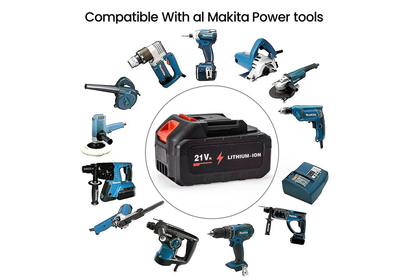 Athlix 2er Pack Ersatzakkus für Makita 21V 6500mAh mit Ladegerät Akku 6500 mAh (21 V), Robustes, stoßgeschütztes Gehäuse - Tiefentladungsschutz Bild 4
