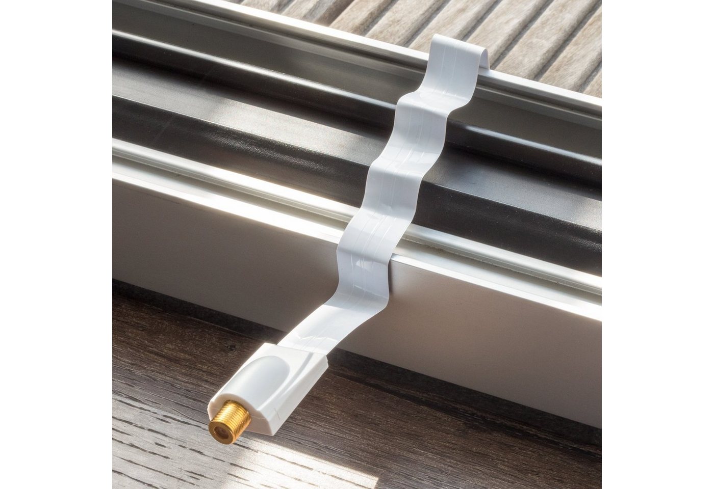 Poppstar SAT Fensterdurchführung (Koax Kabel flach 0,2mm) für Fenster & Türen SAT-Kabel, (28 cm), vergoldete Kontakte, weiß Bild 4