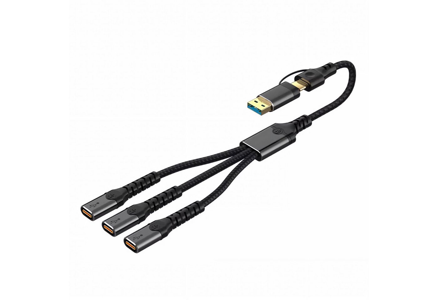 Bolwins N35C USB-A/USB-C zu 3x USB-C Hub 34cm OTG Adapter Laptop Tablet Handy USB-Kabel, USB-A Stecker, USB-C Stecker, 3x USB-C Buchse (34 cm), Kompakter 3-fach USB-C Hub mit Dual-Eingang, Plug & Play Design