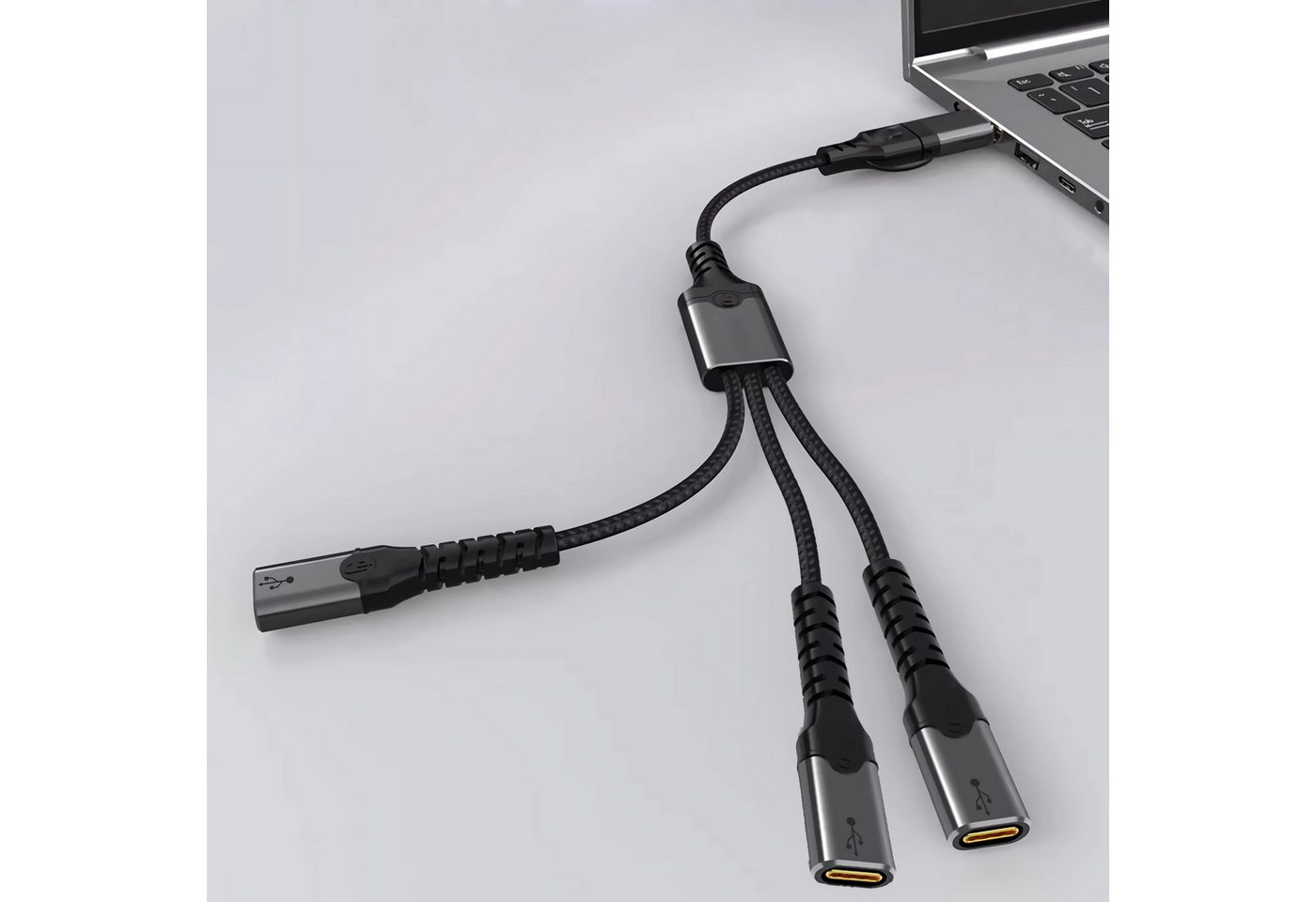 Bolwins N35C USB-A/USB-C zu 3x USB-C Hub 34cm OTG Adapter Laptop Tablet Handy USB-Kabel, USB-A Stecker, USB-C Stecker, 3x USB-C Buchse (34 cm), Kompakter 3-fach USB-C Hub mit Dual-Eingang, Plug & Play Design Bild 3