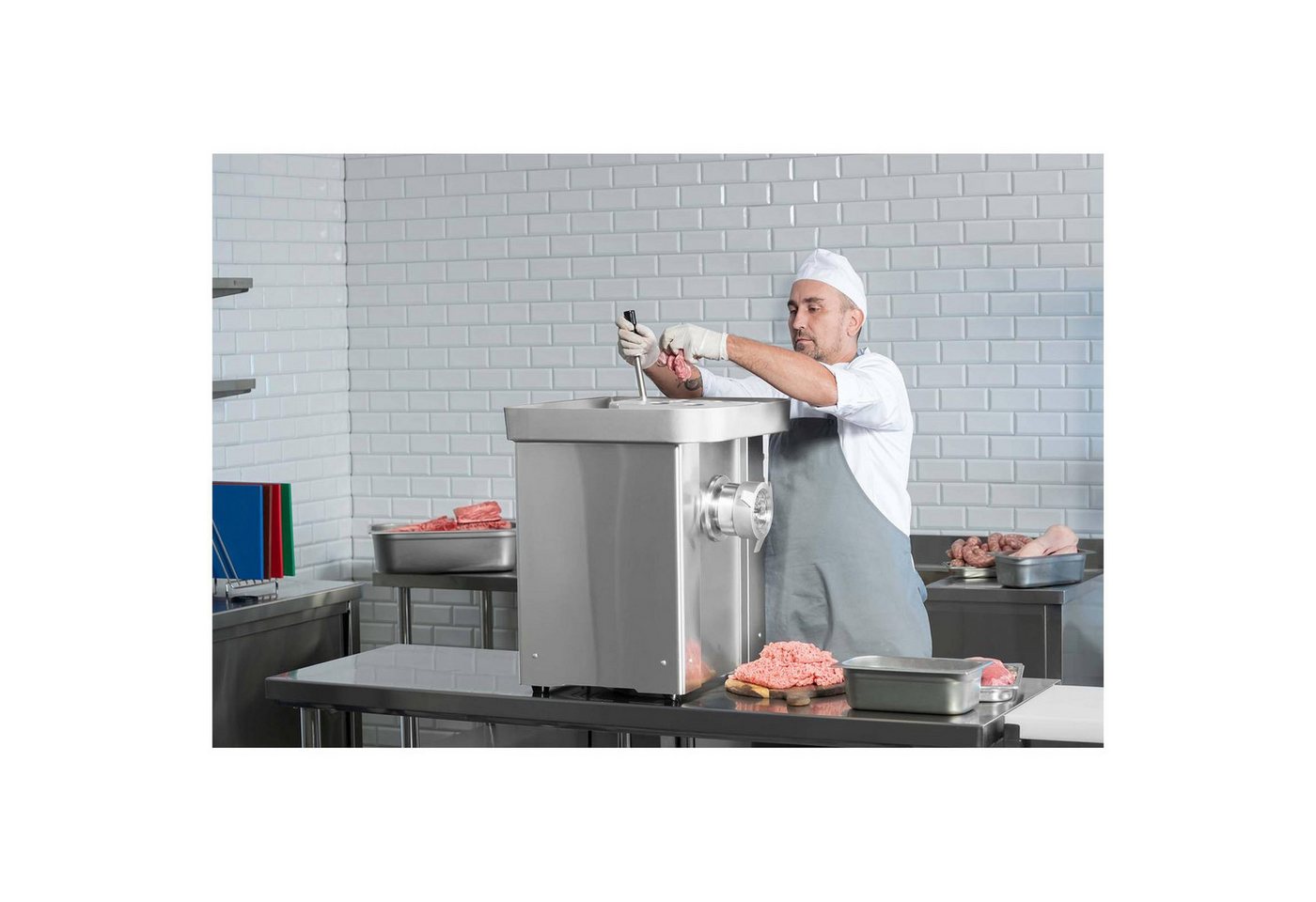 Royal Catering Fleischwolf 800 kg/h Elektrisch Gastro Profi Edelstahl Rücklauf Metallgetriebe, 1500 W, 400 V