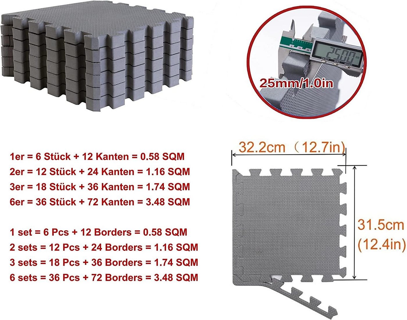 BodenMax Bodenturnmatte Bodenschutzmatte EVA 32x32cm - extra dick 2.5cm [+150% mehr Schutz] (36-St)