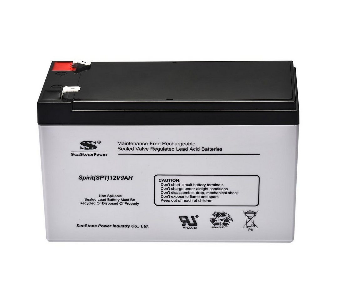 Sunstone Power 12 Volt Batterie 9AH AGM Stromspeicher Aufladbare Akku für Alarmanlage Bleiakkus SPT12-9 9000 mAh (12 V), Auslaufsicher und wartungsfrei, geringe Selbstentladung (3% / Monat)