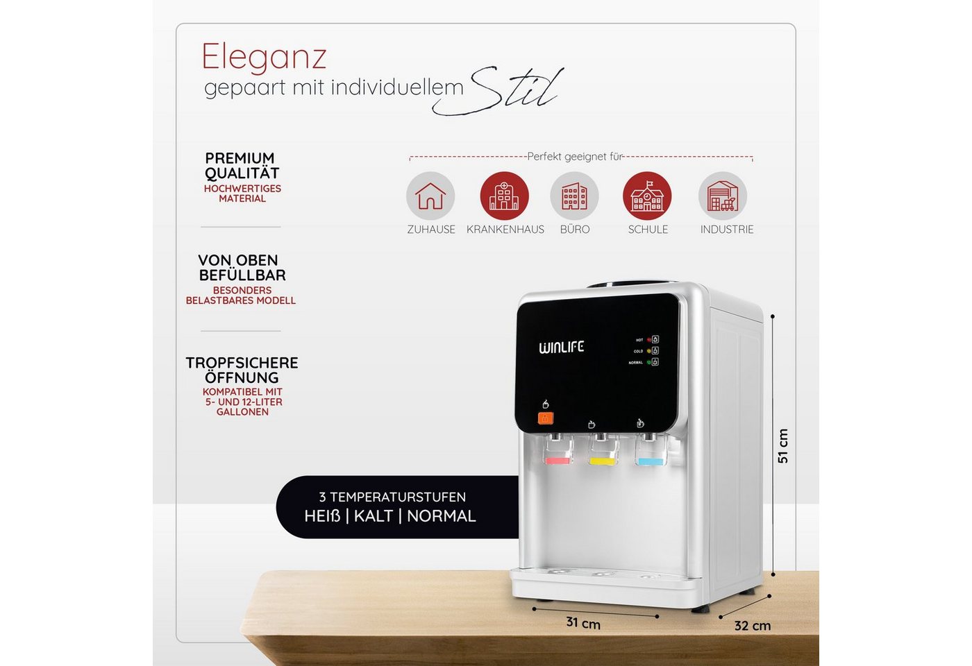 WINLIFE Heißwasserspender Kaltwasserpender Getränkespender für heiße kalte Getränke 5 bis 20L, Elektrischer Mini Warmwasserspender