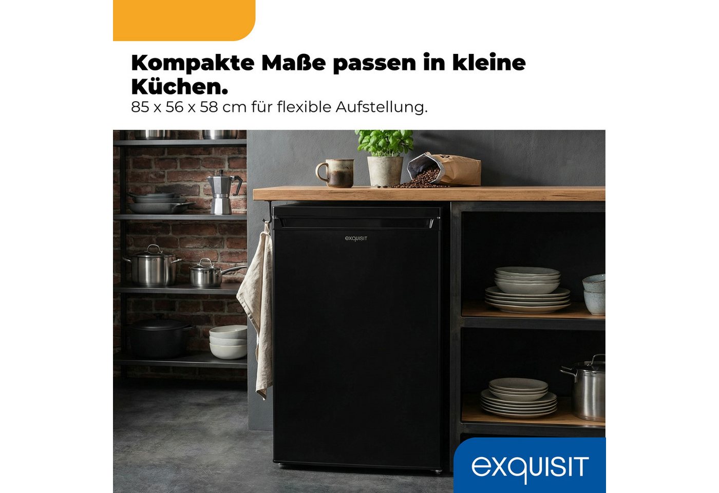 exquisit Kühlschrank KS516-4-E-040E, 85 cm hoch, 56 cm breit, 109 l Nutzinhalt, LED Beleuchtung, 40 dB Geräusch, Geräuschklasse C Bild 4