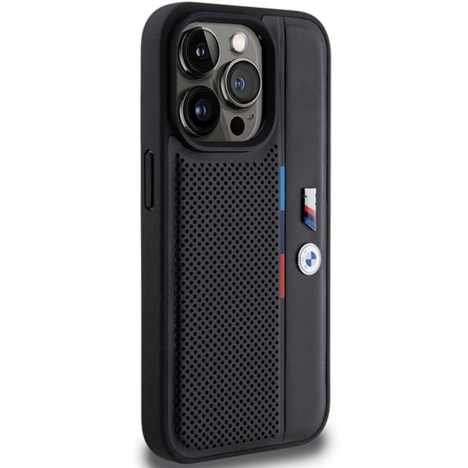 BMW Handyhülle Hardcase iPhone 15 Pro schwarz Logo Metall Kunstleder 6,1 Zoll, Kantenschutz Bild 3