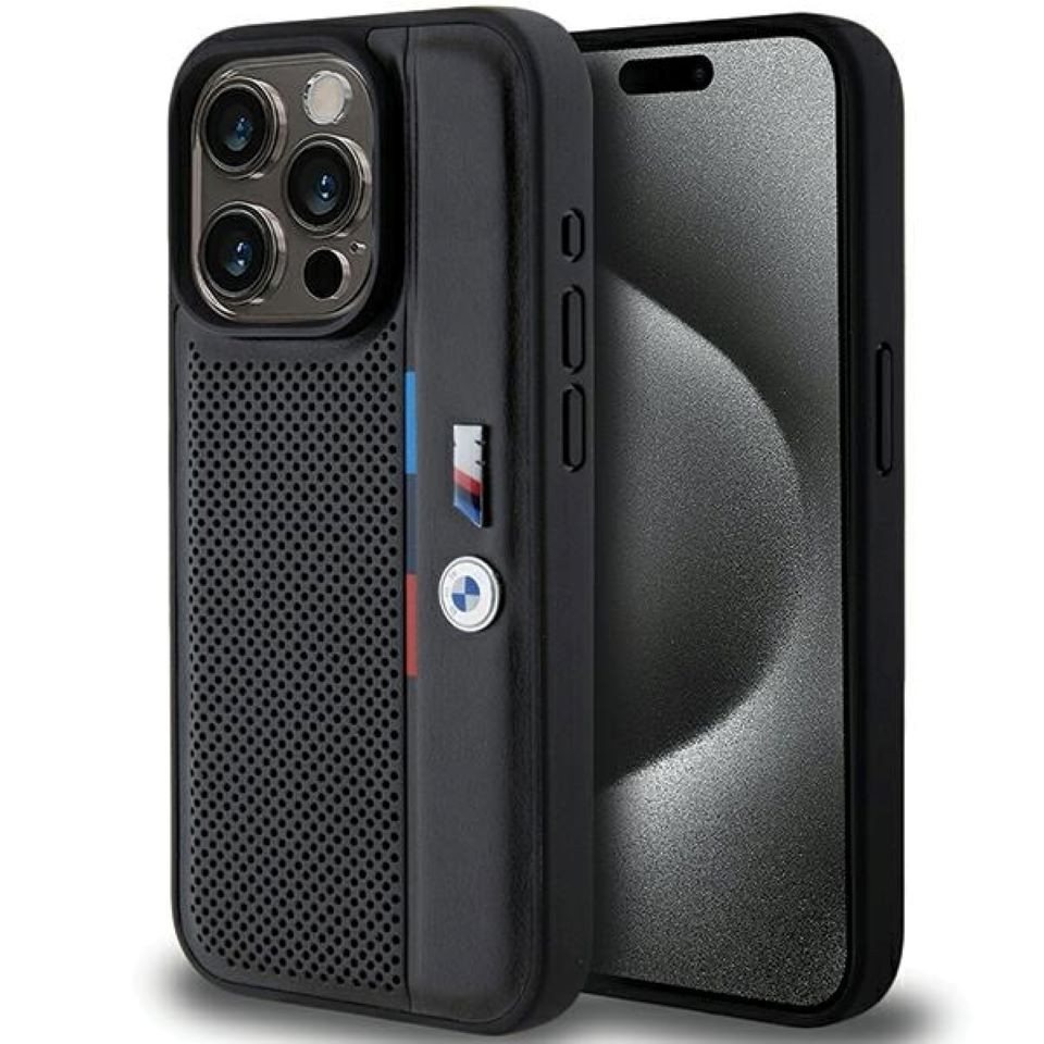 BMW Handyhülle Hardcase iPhone 15 Pro schwarz Logo Metall Kunstleder 6,1 Zoll, Kantenschutz Bild 4