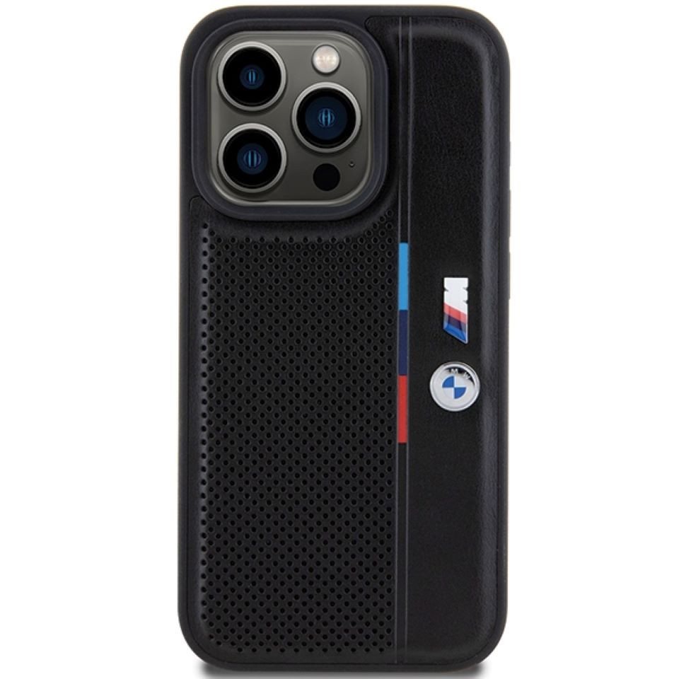 BMW Handyhülle Hardcase iPhone 15 Pro schwarz Logo Metall Kunstleder 6,1 Zoll, Kantenschutz Bild 5
