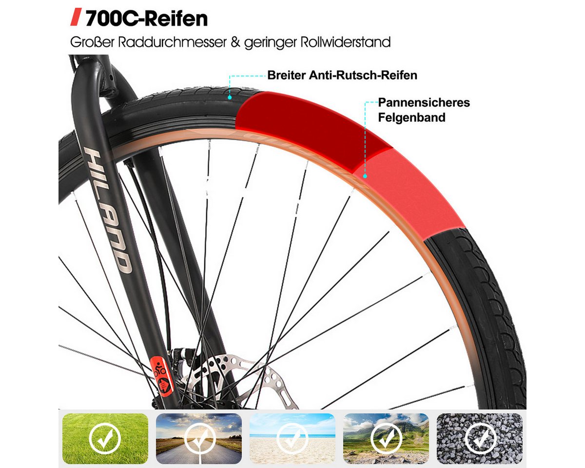 HILAND Rennrad 28 Zoll Rennrad 700C Trekkingrad Rennrad für Damen und Herren, Aluminiumrahmen mit 21 Gang-Schaltung, Scheibenbremse Bild 3