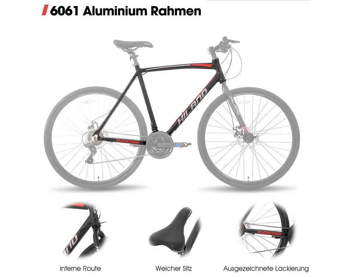 HILAND Rennrad 28 Zoll Rennrad 700C Trekkingrad Rennrad für Damen und Herren, Aluminiumrahmen mit 21 Gang-Schaltung, Scheibenbremse Bild 5