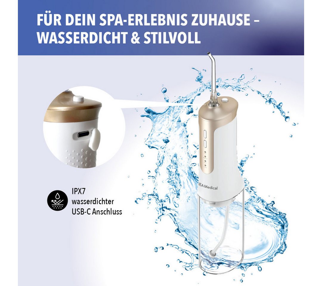 IEA Medical Munddusche FC5200, kabelloser Zahnzwischenraumreiniger, Aufsätze: 6 St., USB-C, 3 Modi, 240 ml Tank, kompakt für Zuhause & unterwegs Bild 2