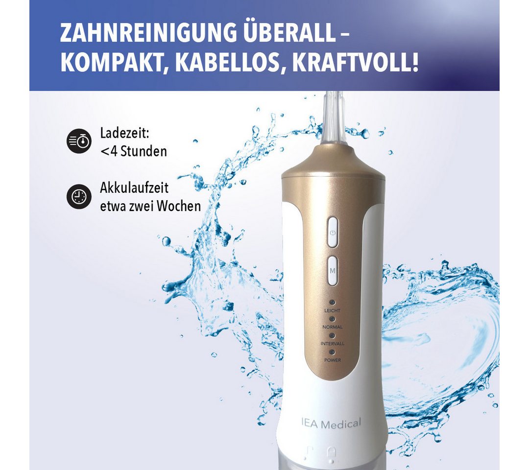IEA Medical Munddusche FC5200, kabelloser Zahnzwischenraumreiniger, Aufsätze: 6 St., USB-C, 3 Modi, 240 ml Tank, kompakt für Zuhause & unterwegs Bild 3