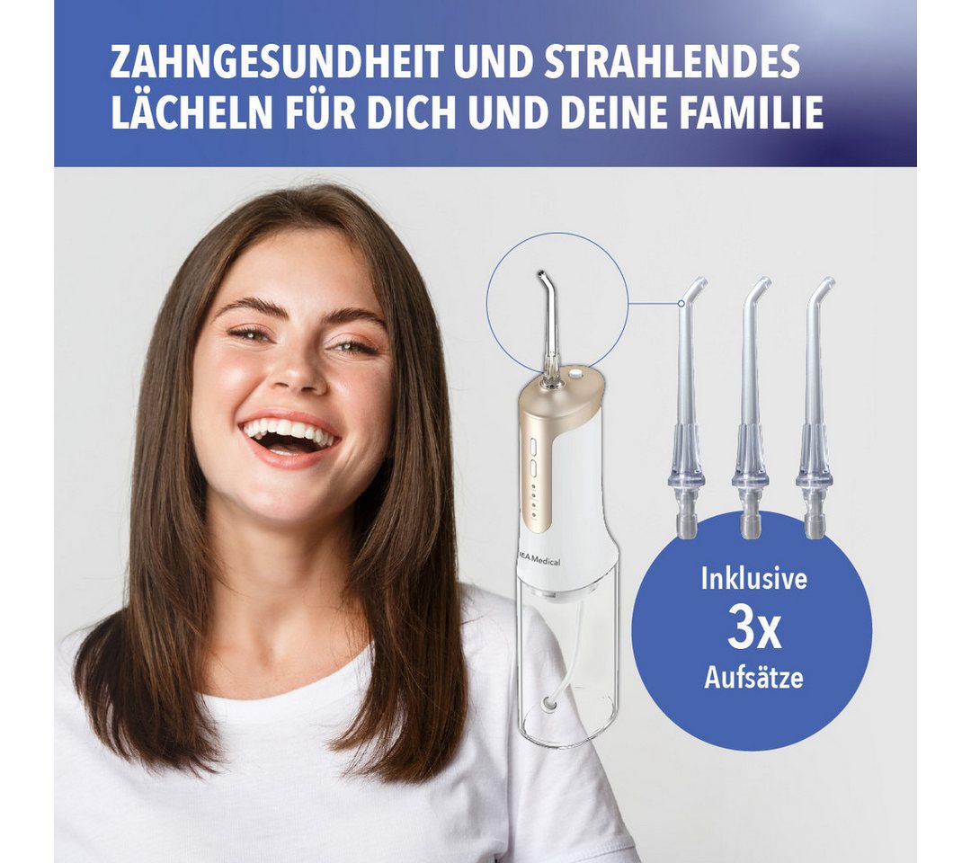 IEA Medical Munddusche FC5200, kabelloser Zahnzwischenraumreiniger, Aufsätze: 6 St., USB-C, 3 Modi, 240 ml Tank, kompakt für Zuhause & unterwegs Bild 4