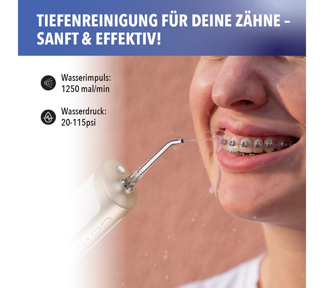 IEA Medical Munddusche FC5200, kabelloser Zahnzwischenraumreiniger, Aufsätze: 6 St., USB-C, 3 Modi, 240 ml Tank, kompakt für Zuhause & unterwegs Bild 5