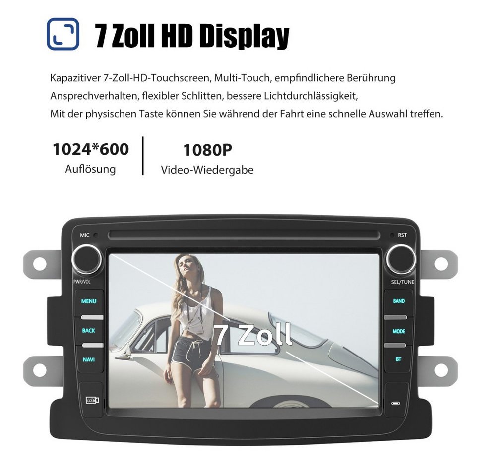 ESSGOO 7" Android 15 Für Renault Captur Dacia Duster Dokker Logan Sandero Autoradio (RDS, 2+64GB(optional), FM, DAB+ (optional), GPS Navi Carplay Android Auto Bluetooth EQ USB WIFI Touchscreen SWC) Bild 4