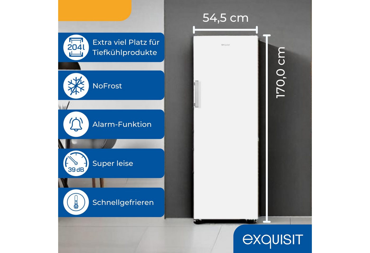 exquisit Gefrierschrank GS5271-NF-H-040E weiss, 170 cm hoch, 54.5 cm breit, 204 Liter Nutzinhalt, 4-Sterne-Gefrieren, No-Frost Bild 5