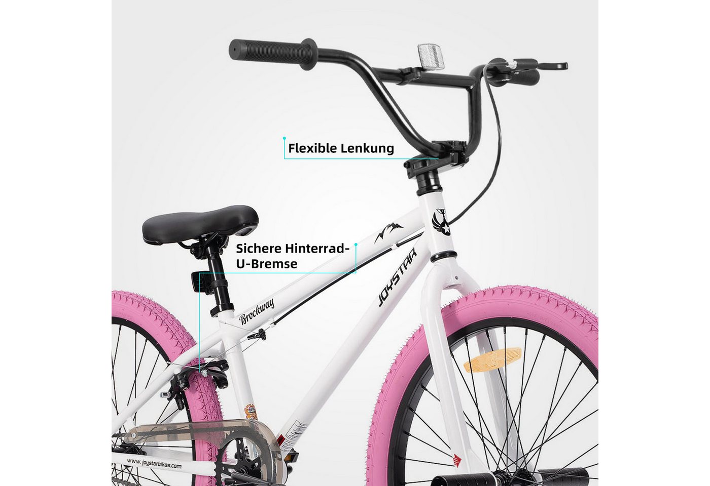 JOYSTAR Kinderfahrrad 20 Zoll BMX Fahrrad für Jungen Mädchen im Alter von 7-12 Jahren, Freestyle, Doppelbremsen, 2 pegs, Kettenschutz, Singlespeed Bild 4