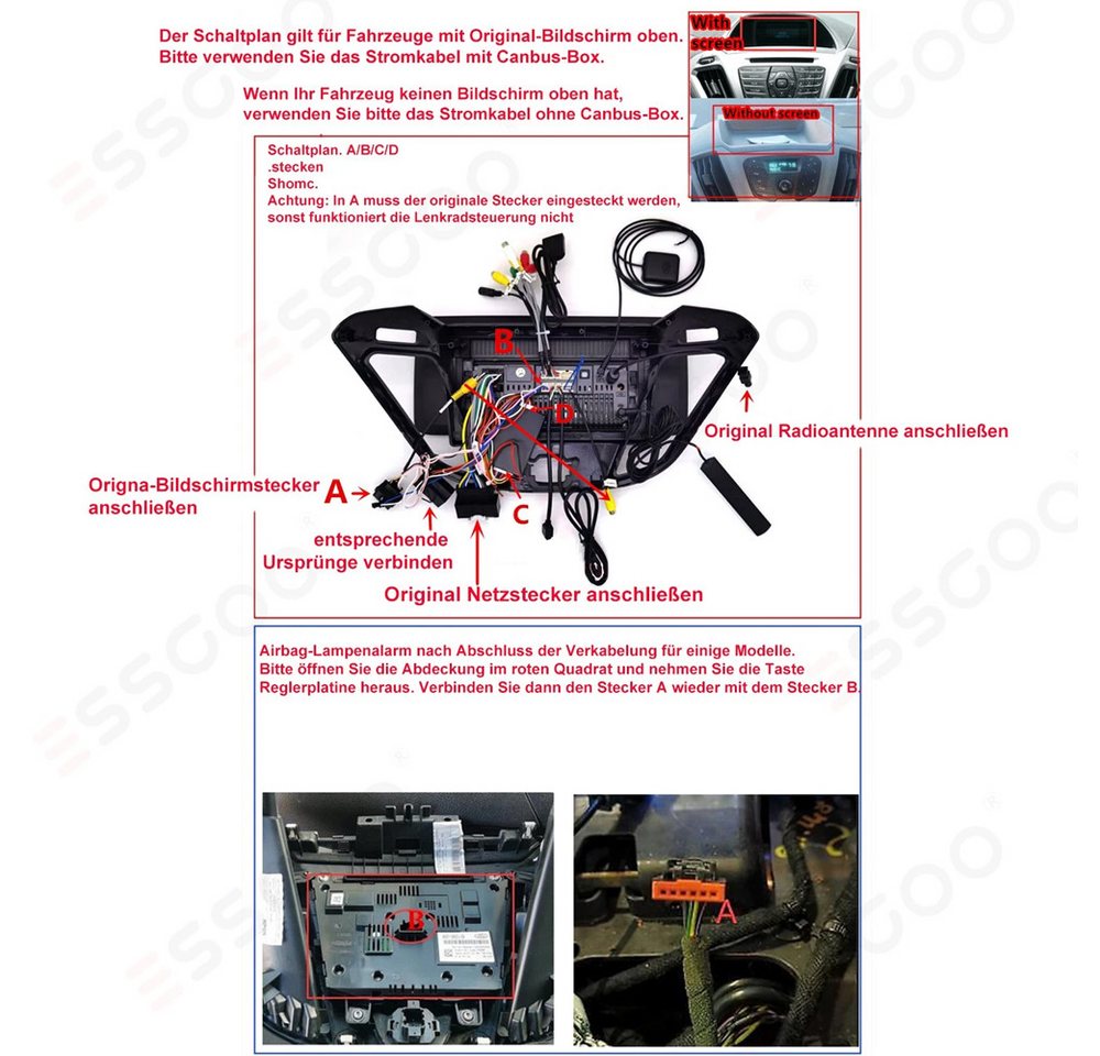 ESSGOO 9'' Autoradio Android 15 Für Ford Transit Custom 2012-2023 Carplay GPS Autoradio (RDS, 4+64GB(optional), Digitalradio (DAB), FM, AM, Carplay Android Auto Bluetooth EQ USB GPS Navi WIFI Touchscreen) Bild 2