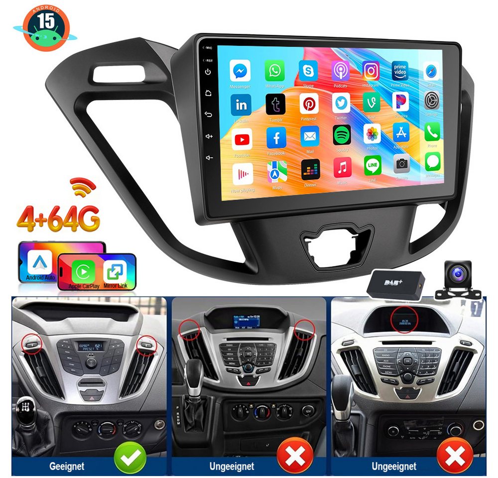 ESSGOO 9'' Autoradio Android 15 Für Ford Transit Custom 2012-2023 Carplay GPS Autoradio (RDS, 4+64GB(optional), Digitalradio (DAB), FM, AM, Carplay Android Auto Bluetooth EQ USB GPS Navi WIFI Touchscreen) Bild 3