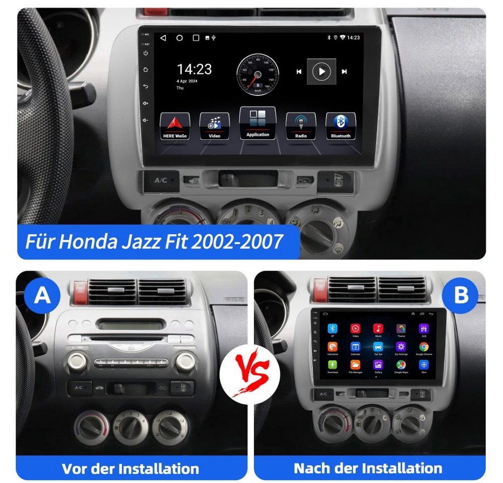 ESSGOO Für Honda Jazz Fit 2002-2007 Android 15 Carplay Android Auto Autoradio (RDS, Digitalradio (DAB), FM, AM, Carplay Android Auto Navi WIFI BT SWC) Bild 2