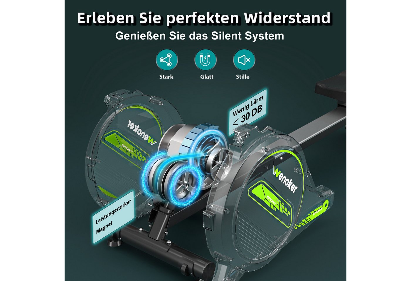 Wenoker Rudergerät Magnetisches Rudergerät, faltbar, 160 kg Tragkraft, leise und glatt (1-tlg), mit Tablet-Halterung für LCD-Bildschirm und bequemes Sitzkissen Bild 3