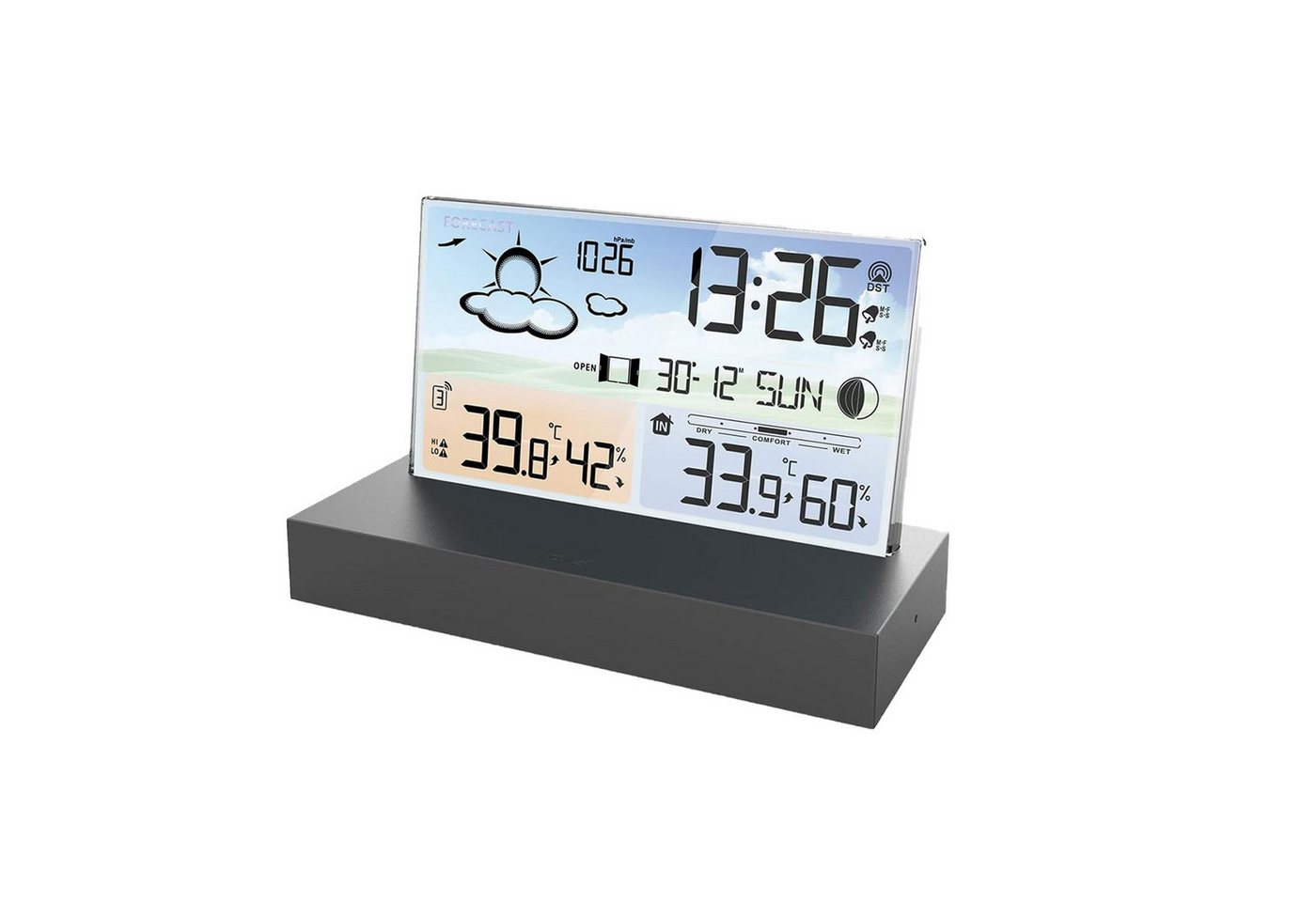 MODFU Digital Wetteruhr Thermometer Raumthermometer Wetterstation (Außensensor Dual Alarm Temperatur Wettervorhersage Wetter Innen Außen) Bild 3