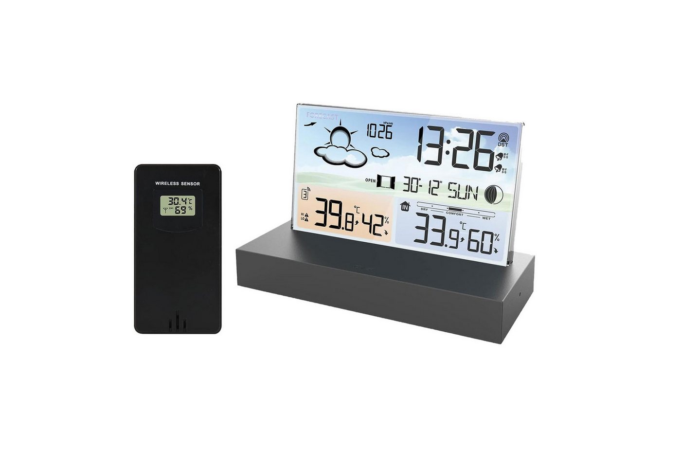MODFU Digital Wetteruhr Thermometer Raumthermometer Wetterstation (Außensensor Dual Alarm Temperatur Wettervorhersage Wetter Innen Außen) Bild 4