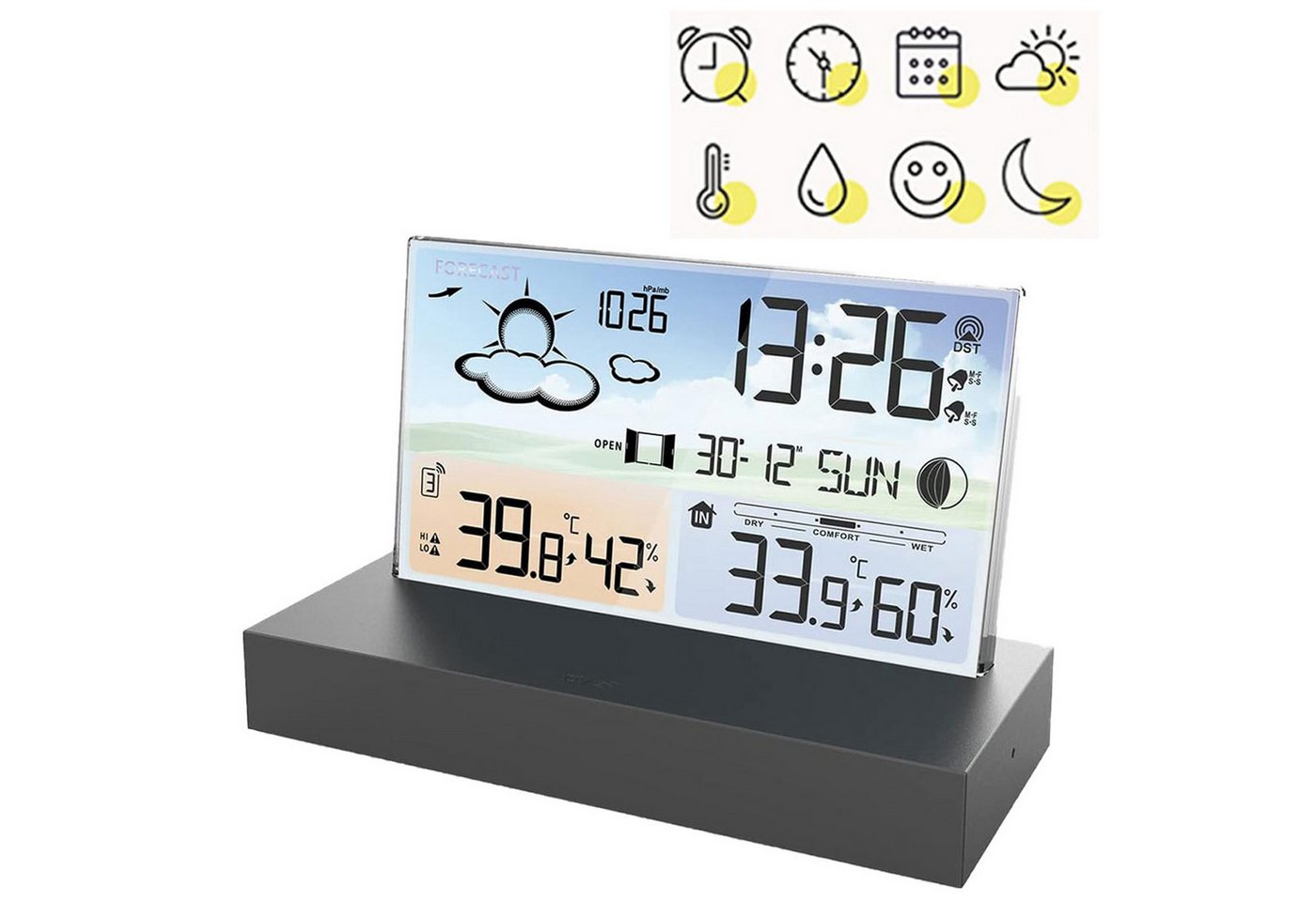 MODFU Digital Wetteruhr Thermometer Raumthermometer Wetterstation (Außensensor Dual Alarm Temperatur Wettervorhersage Wetter Innen Außen) Bild 5