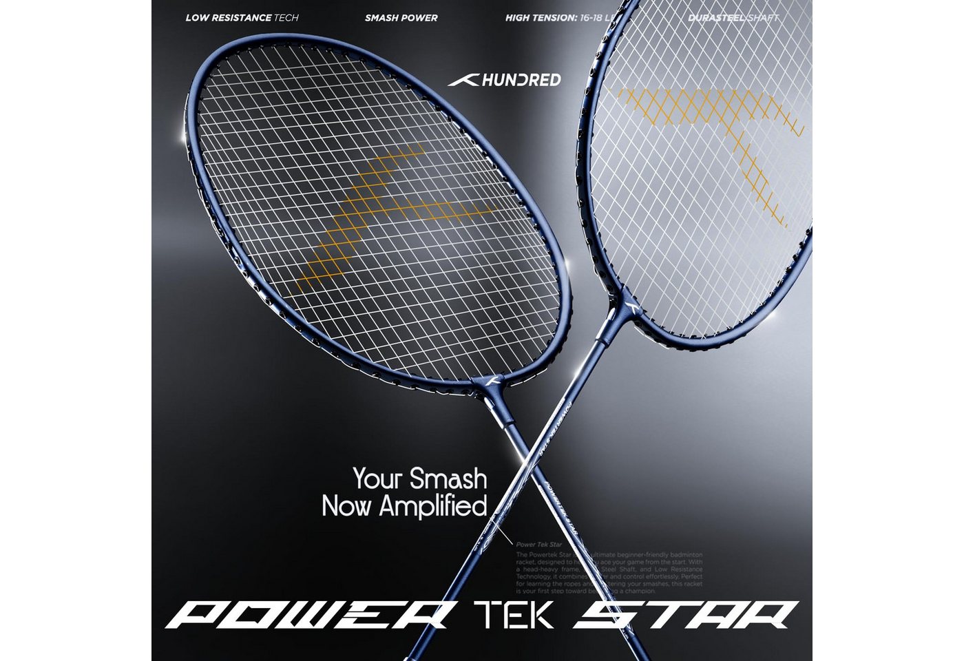 hundred Badmintonschläger Powertek Star Badminton Set zwei Schlägern und Zubehör Komplettpaket, (Badminton Spielset, 2 Schläger, Schutzhülle, Federbälle), Leichtbauweise, spielbereit, ideal für Anfänger