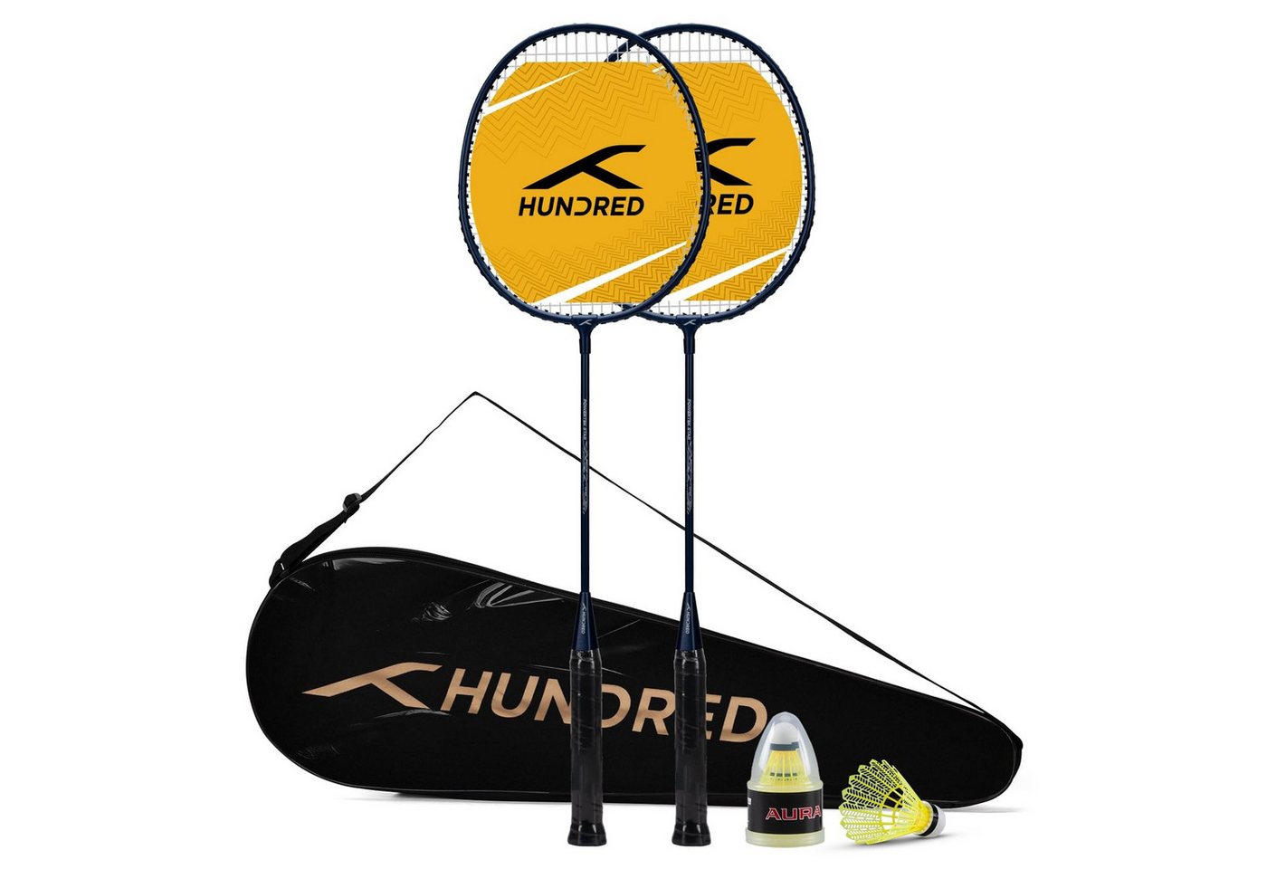 hundred Badmintonschläger Powertek Star Badminton Set zwei Schlägern und Zubehör Komplettpaket, (Badminton Spielset, 2 Schläger, Schutzhülle, Federbälle), Leichtbauweise, spielbereit, ideal für Anfänger Bild 4