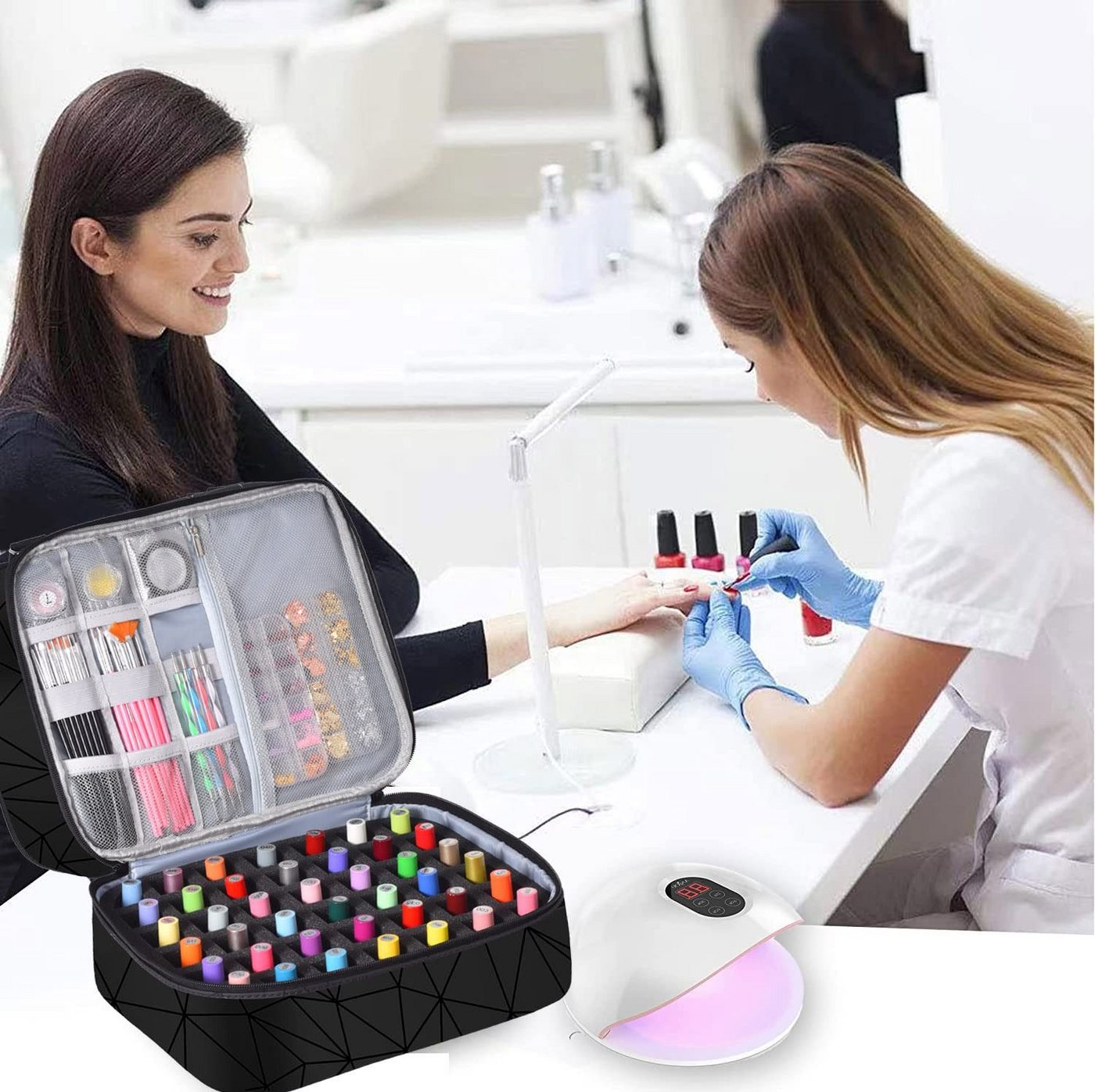 LIANNA Nagellackhalter Kosmetiktasche mit Doppellagigem Nagellack-Organizer und Griff, (bis 90 Zoll, Set, 1-tlg., Praktische Aufbewahrung für verschiedene Anlässe, ideal für Reisen, Große Kapazität, geeignet für Nagellack, mit Waschbeutelfunktion) Bild 4